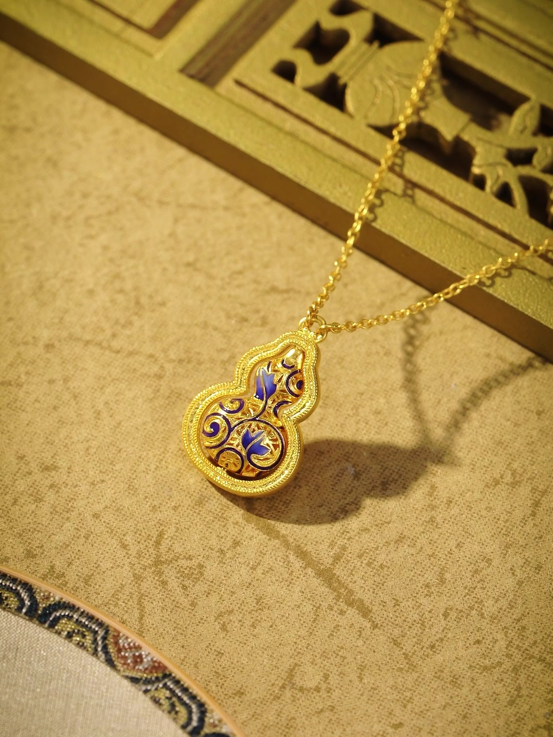 周大生国家宝藏黄金项链女足金青花瓷葫芦套链福禄绵绵吊坠七夕送礼物